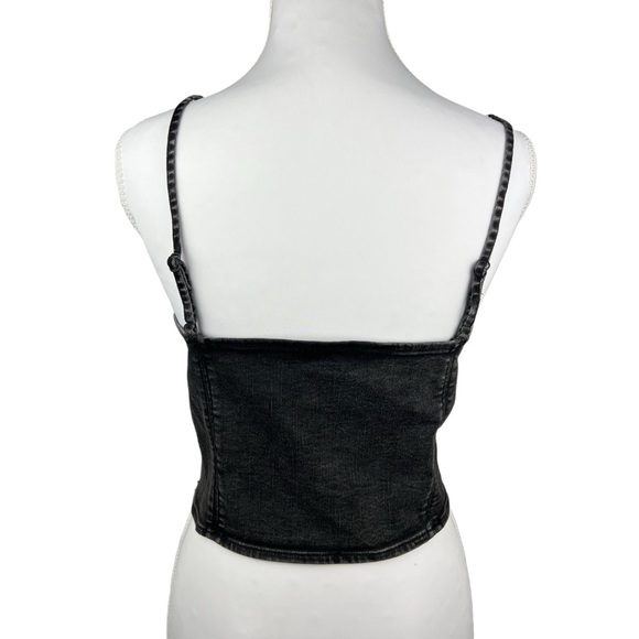 American Eagle Outfitters Size XL Black Denim Corset Crop Top - Picture 2 of 6